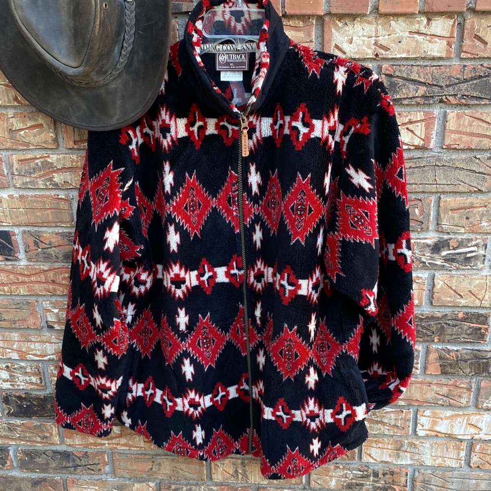 Outback Trading Company Men’s/Women's Black and Red Geometric Jacket XL